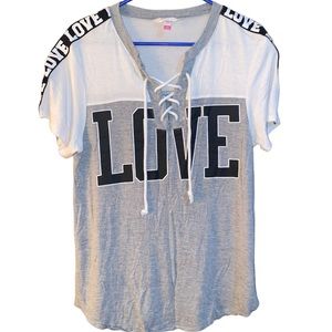 ‼️Grey/White “Love” Shirt - Size Large (11-13)